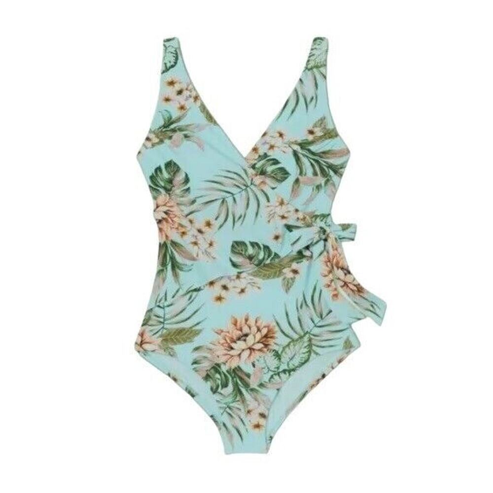 NEW Kona Sol One Piece Swimsuit‎ Sz XL Full Coverage Wrap Tropical Floral Modest